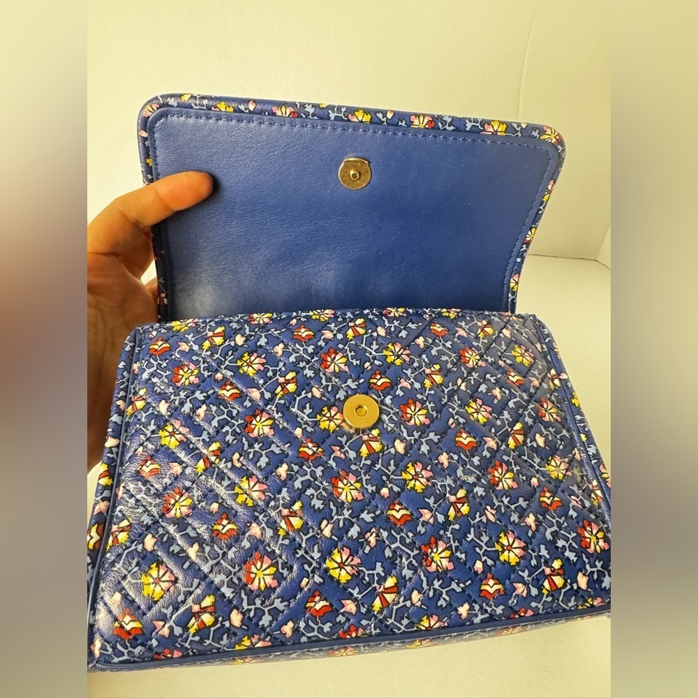 TORY BURCH FLEMING PRINTED SMALL CONVERTIBLE SHOULDER BAG BLUE WILD PANSY - Picture 12 of 16
